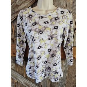 J jill love linen cotton blend floral career casual top size XSP PETITE EUC ^